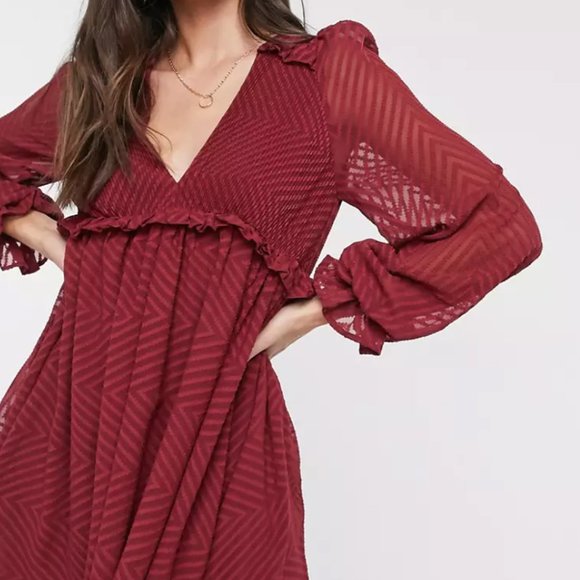 NWOT-ASOS mini babydoll smock dress in chevron - Picture 2 of 8